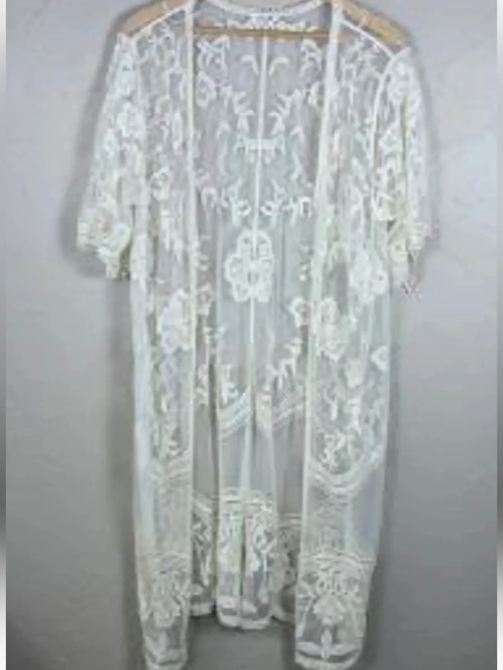 Dizzy lizzy Sheer Embroidered Swim Coverup Kimono - White size  small